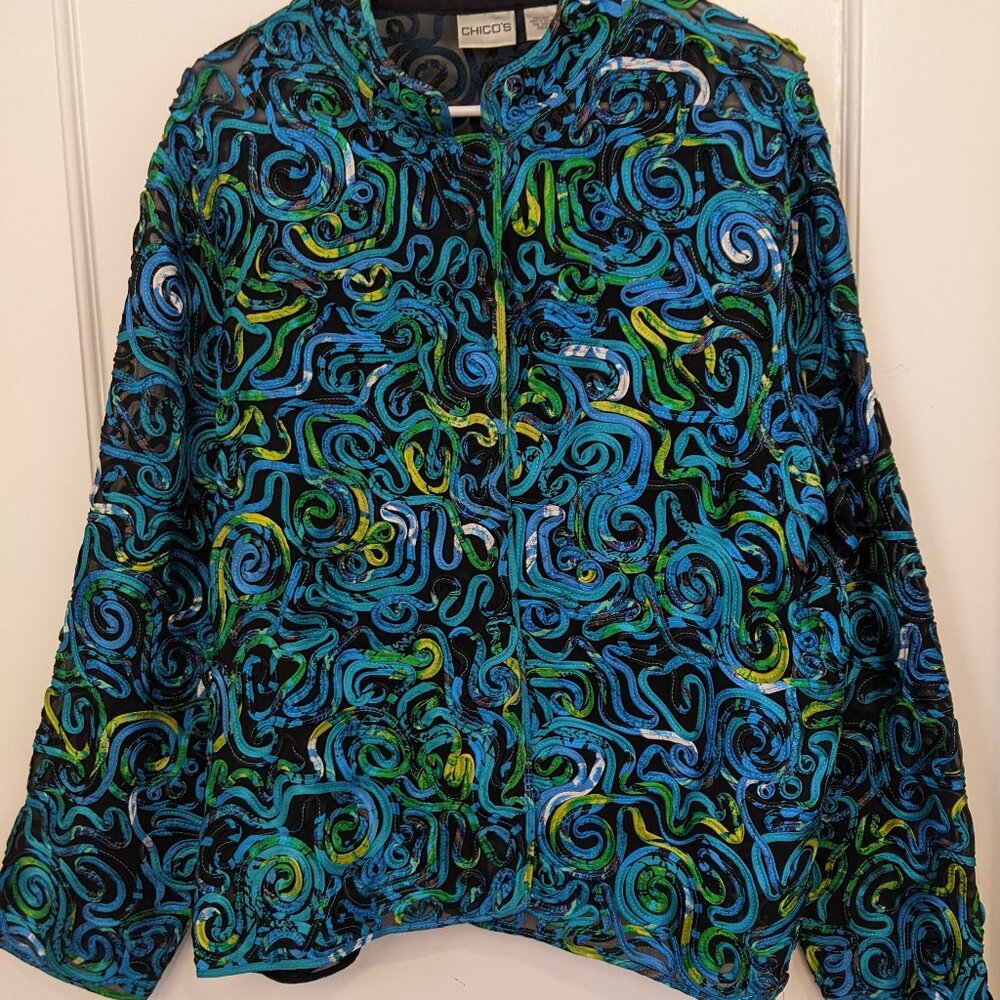 Chicos Jacket Blazer Sheer 100% Silk Textured Sizze 3